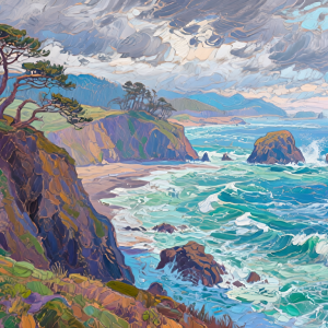 rocky ocean shore painting