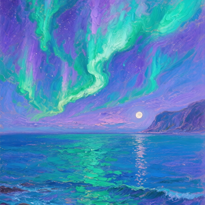 northern lights painting the sky over the ocean
