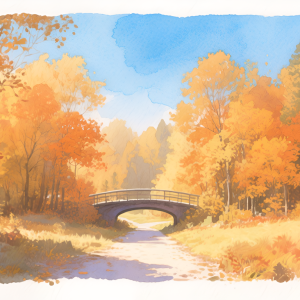 bridge over the creek in an autumn forest