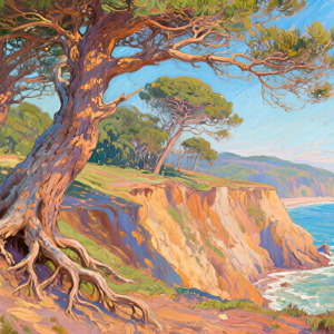 trees line the ocean cliff